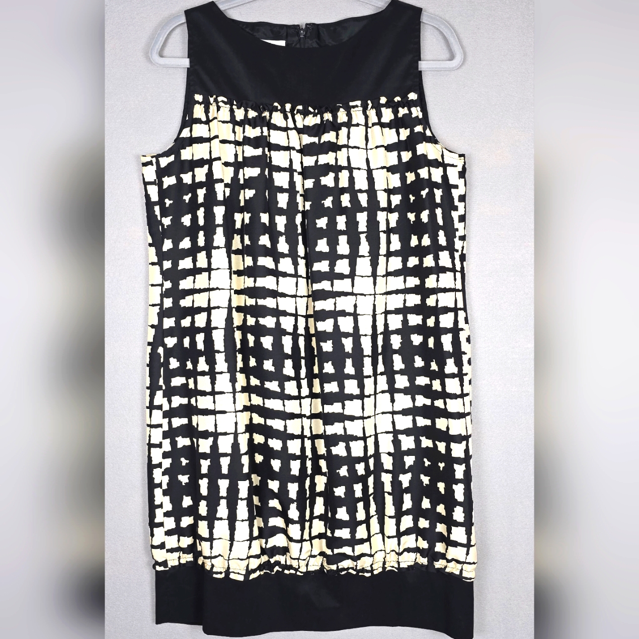 Suzi Chin For Maggy Boutique Dress 100% Silk Cream Black Size 12